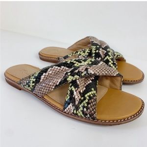 NEW! MADEWELL Sandals The Skyler Slide Snake Print Leather Black Tan Size 5
